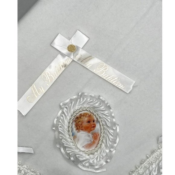 My Baptism Blanket White Christening Blanket Cotton/Fleece With Lace Trim - Picture 2 of 8